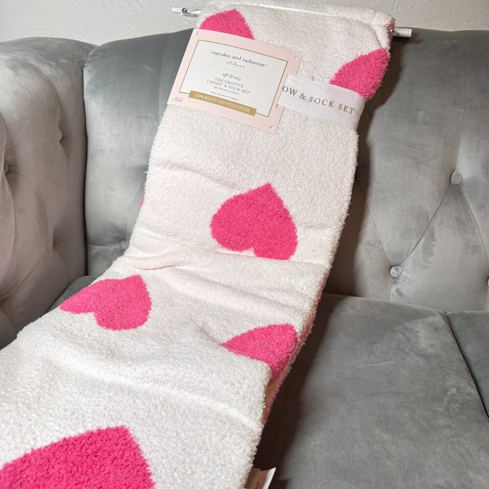 Cupcakes and Cashmere Heart Hot Pink‎ Decorative Throw and Sock Set NEW WITH TAG
